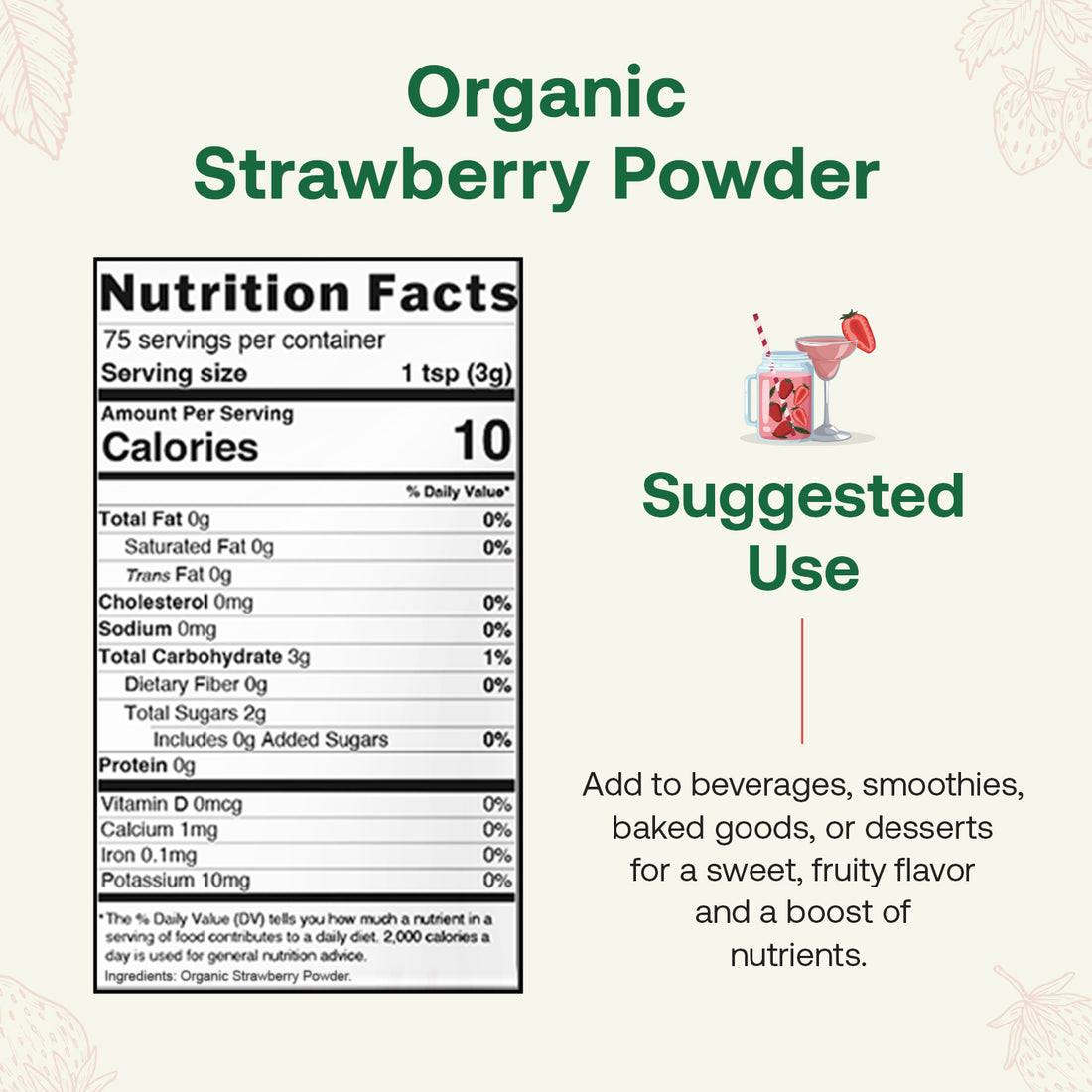 Organic Strawberry Powder Packet Front Side