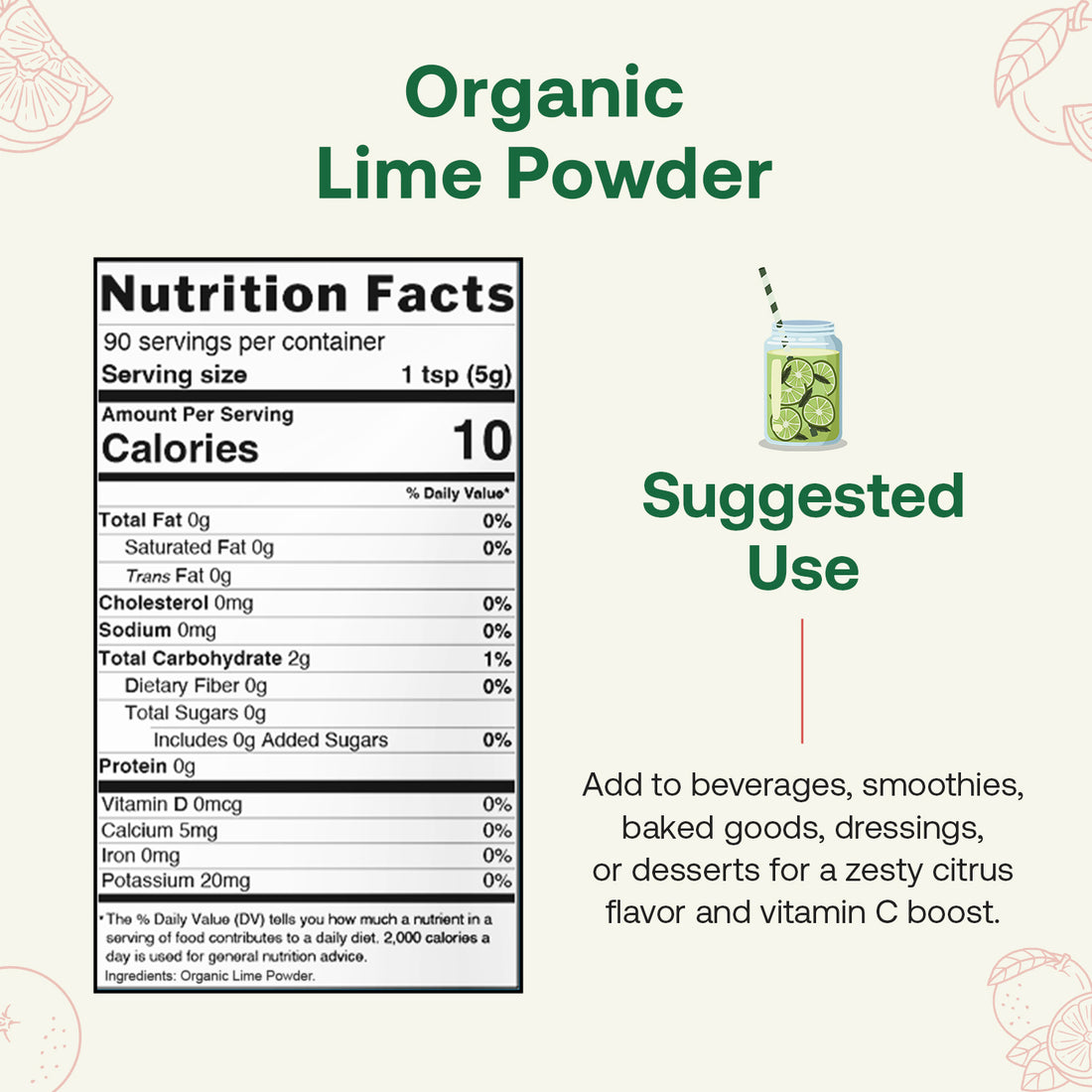 Organic Lime Powder Packet Front side
