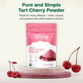 Package of Quay Naturals tart cherry powder with cherries on a white background