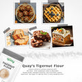 baked goods like muffins, waffles, banana bread, brownies, and fruitcake, promoting Quay's Tigernut Flour.