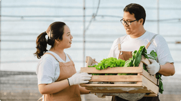 Farmers with harvested greens