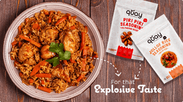 Plate of biryani with seasoning packets