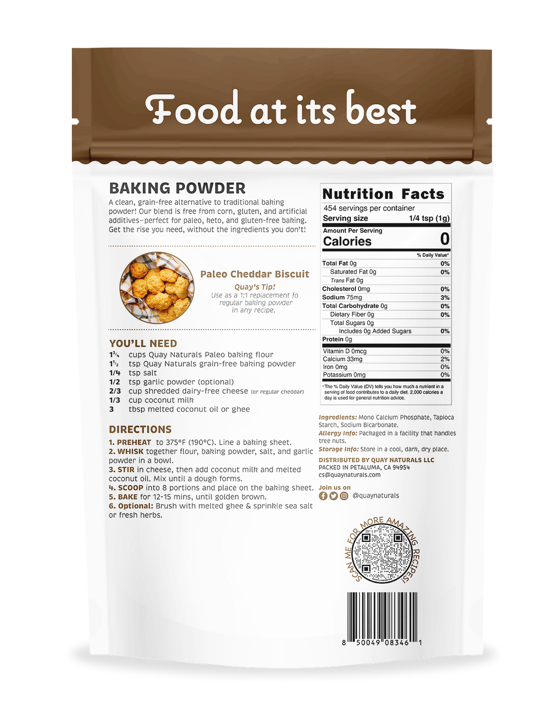 Quay Naturals baking powder package on a white background