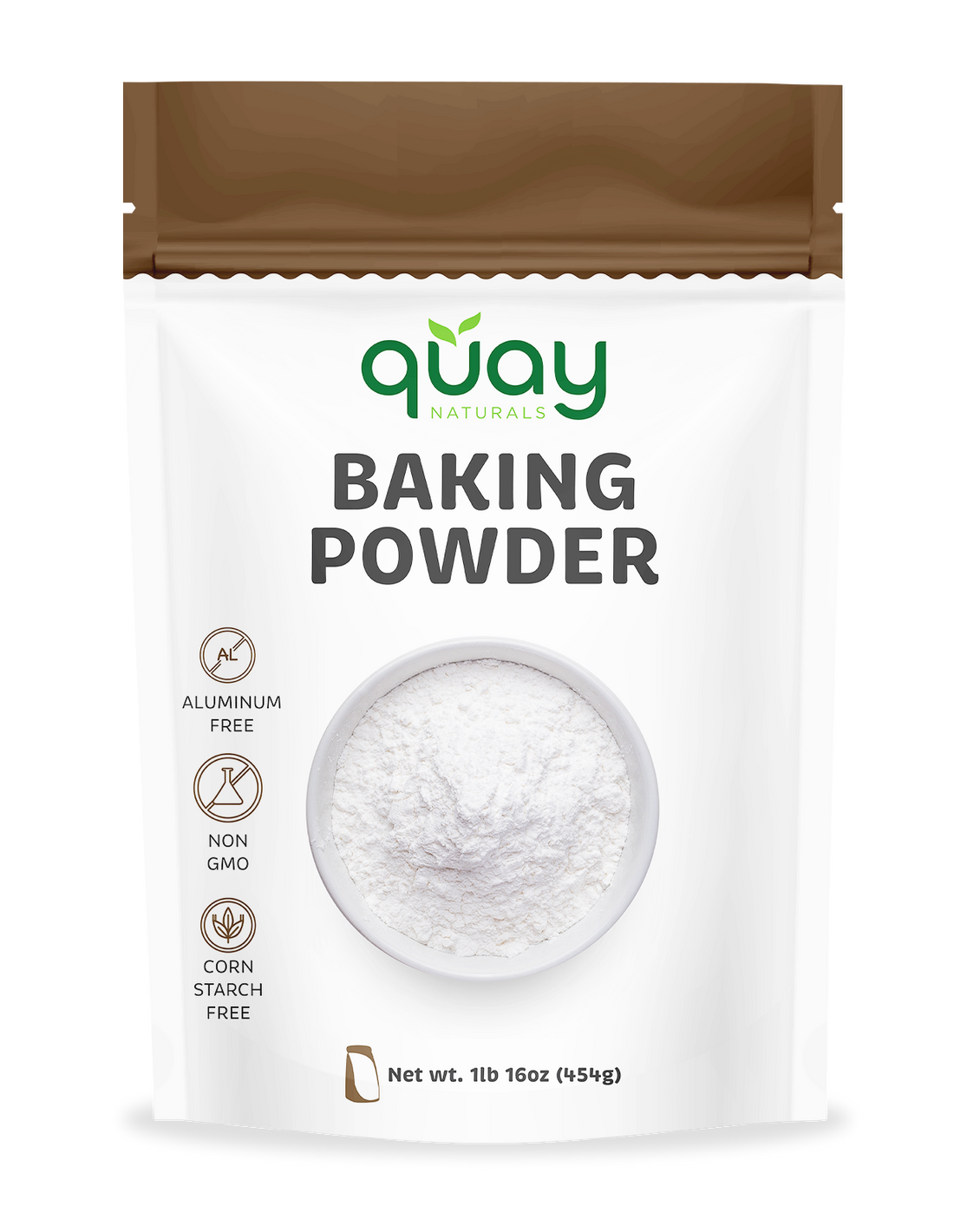 Quay Naturals baking powder package on a white background