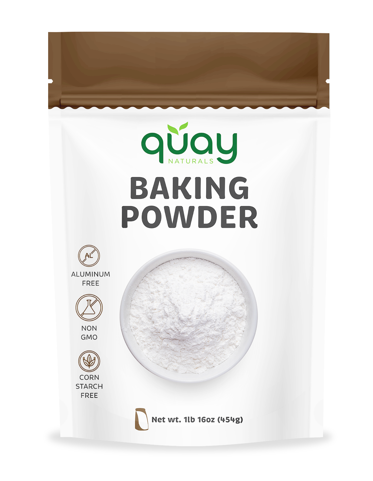 Quay Naturals baking powder package on a white background