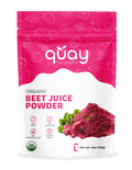Quay Naturals Organic Beet Juice Powder packaging with pink and white design.