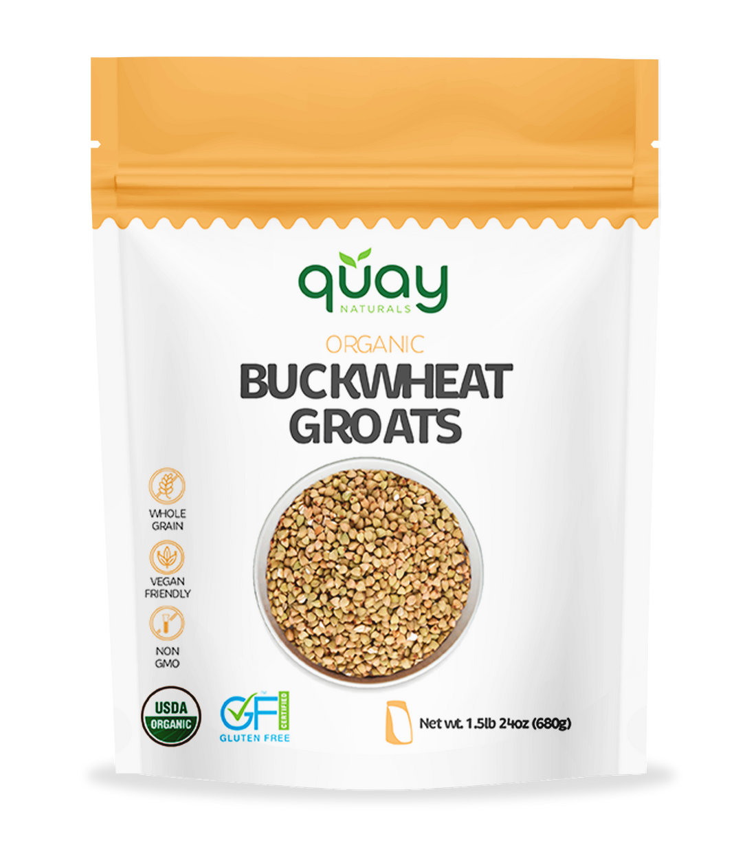 Package of Quay Organic Buckwheat Groats front side on a white background