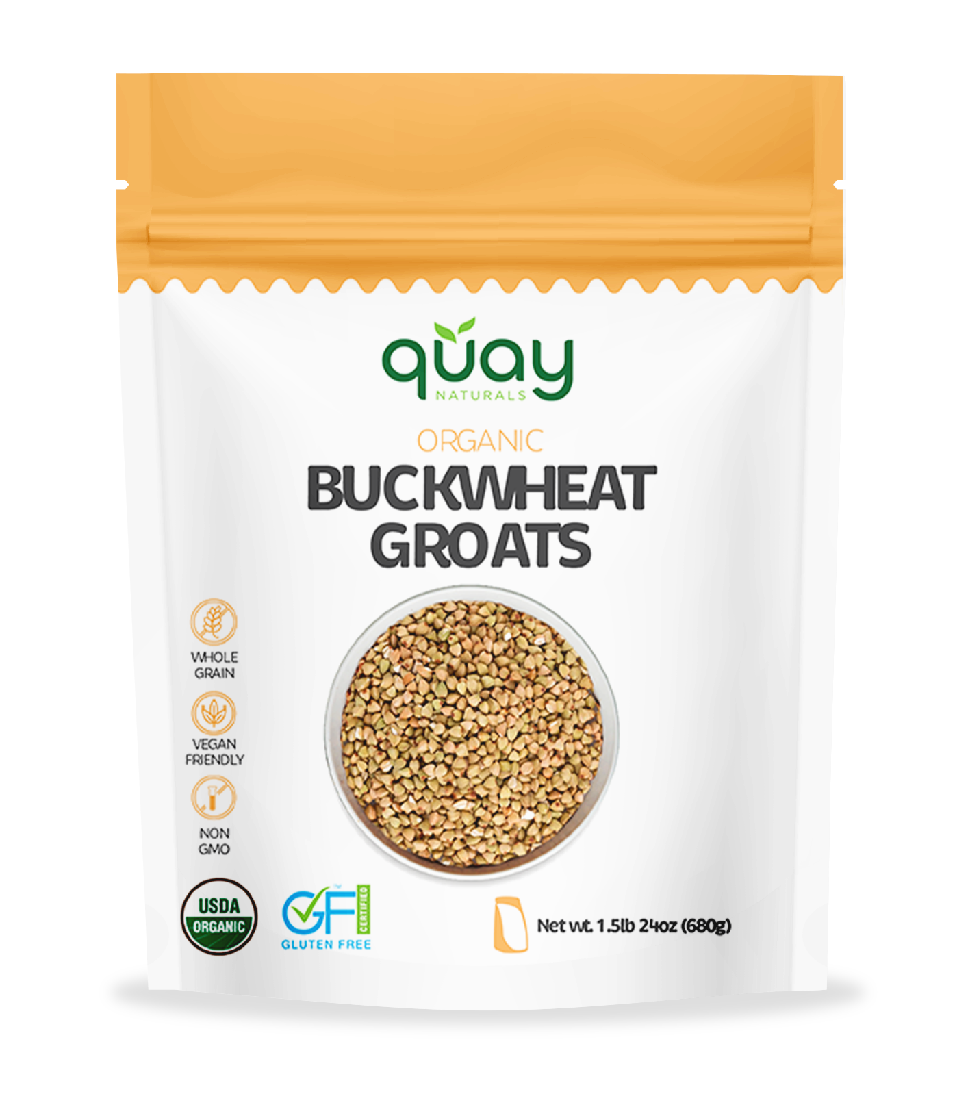 Package of Quay Organic Buckwheat Groats front side on a white background