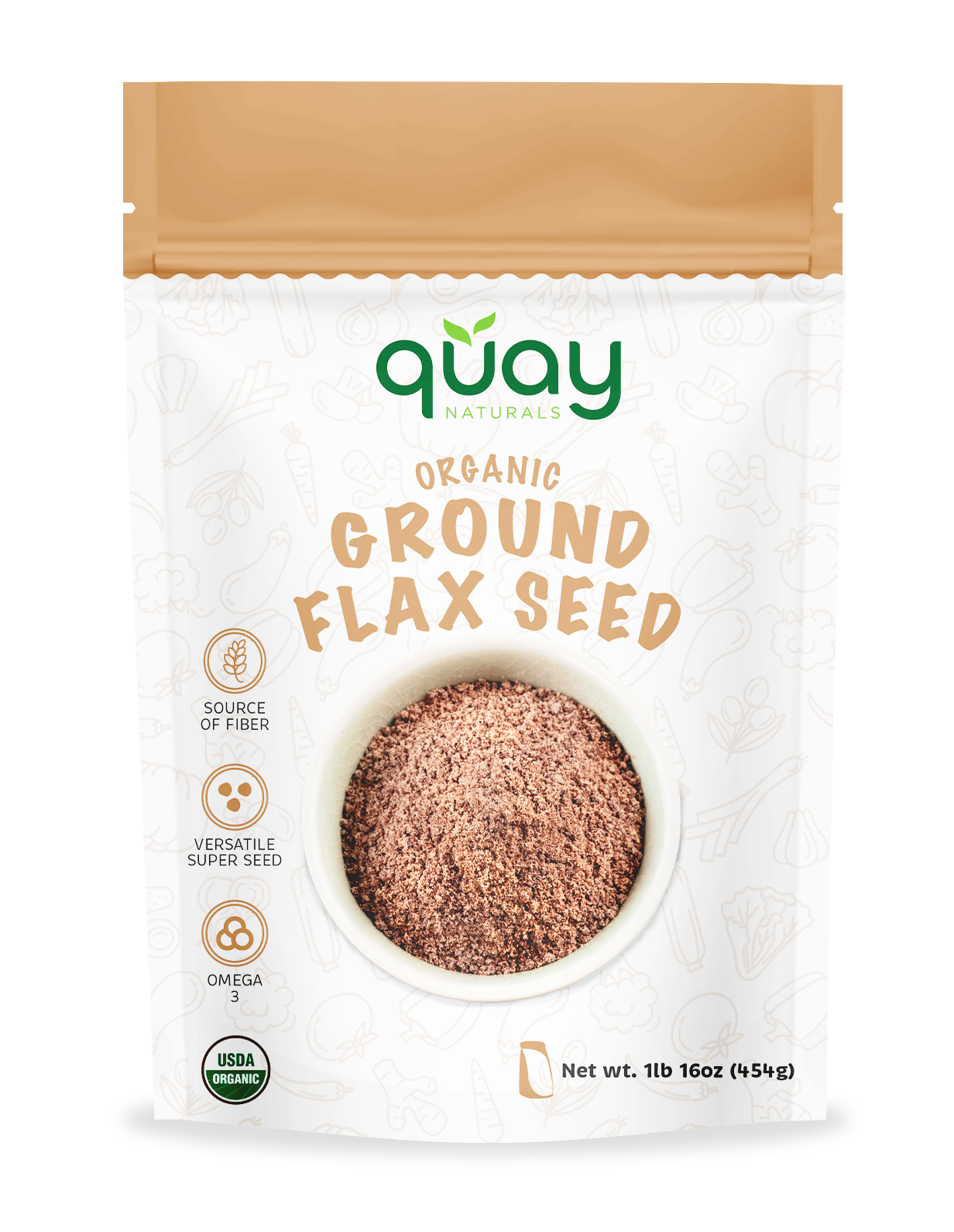 Quay Naturals Organic Ground Flax Seed packaging front side on a white background