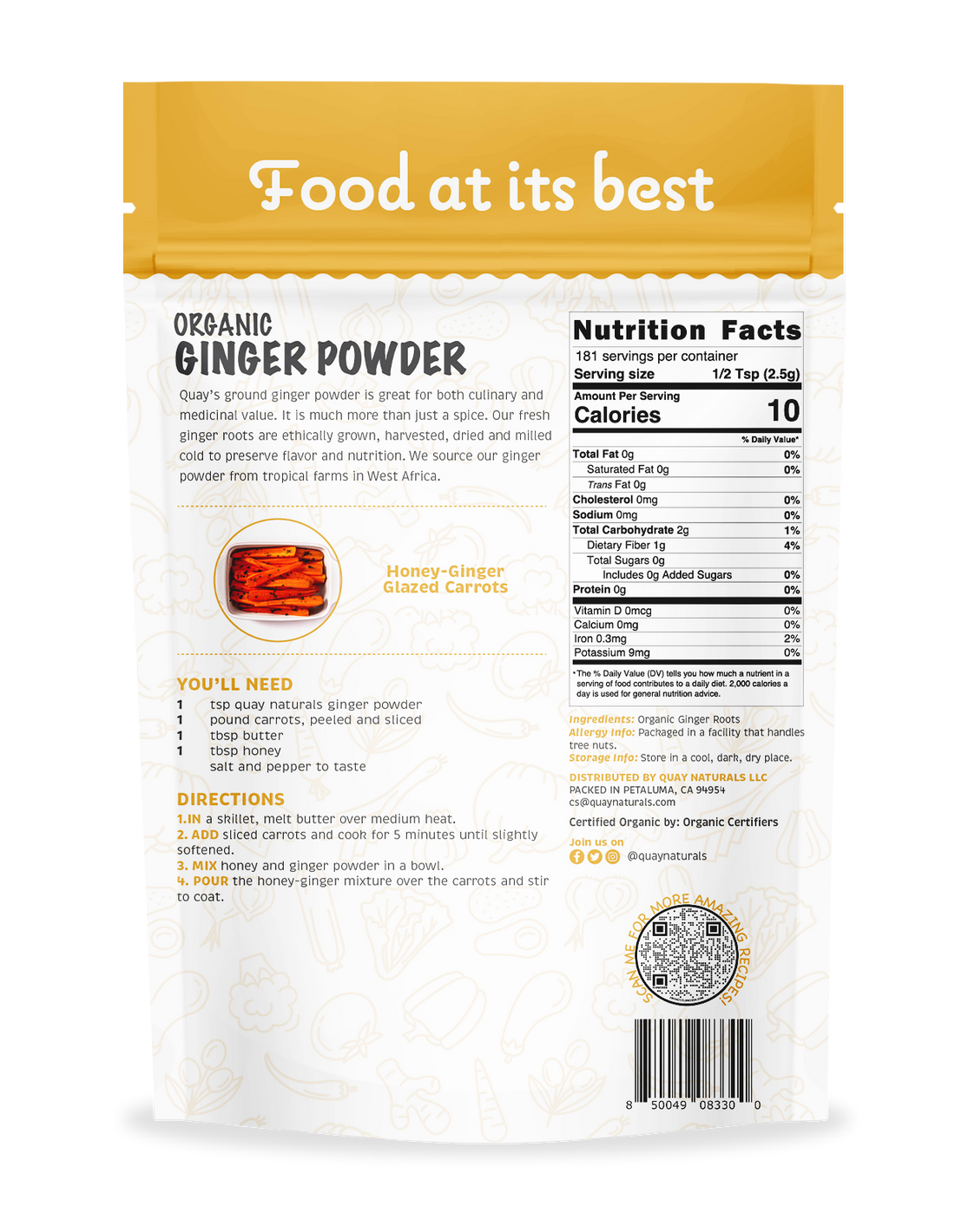 Package of Quay Naturals Organic Ginger Powder on a white background