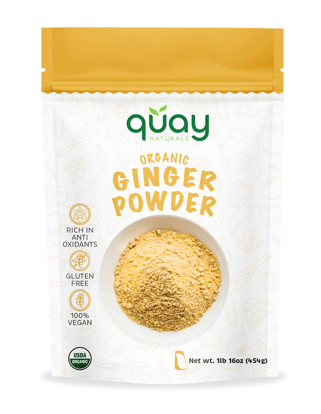 Package of Quay Naturals Organic Ginger Powder on a white background