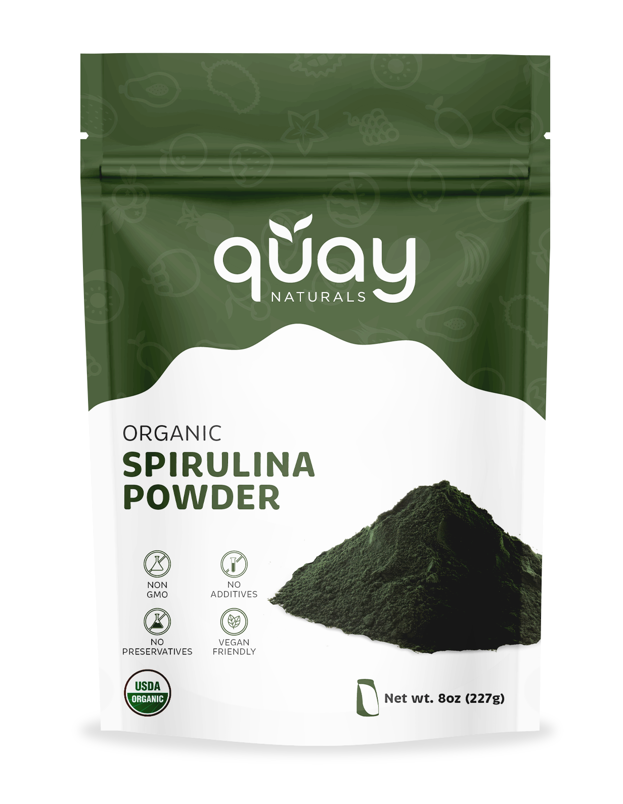 Quay Naturals Organic Spirulina Powder packaging on a white background