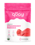 Package of quay Naturals Organic Strawberry Powder with pink and white design.